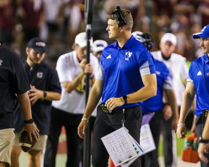 Eastern Illinois Panthers head coach Adam Cushing directs his team against the South Carolina Gamecocks in the third quarter at Williams-Brice Stadium.